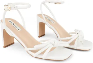 Zzheels Women's Square Toe Sandals Bowknot Chunky High Heels Strappy Bow Heels Dress Party Shoes