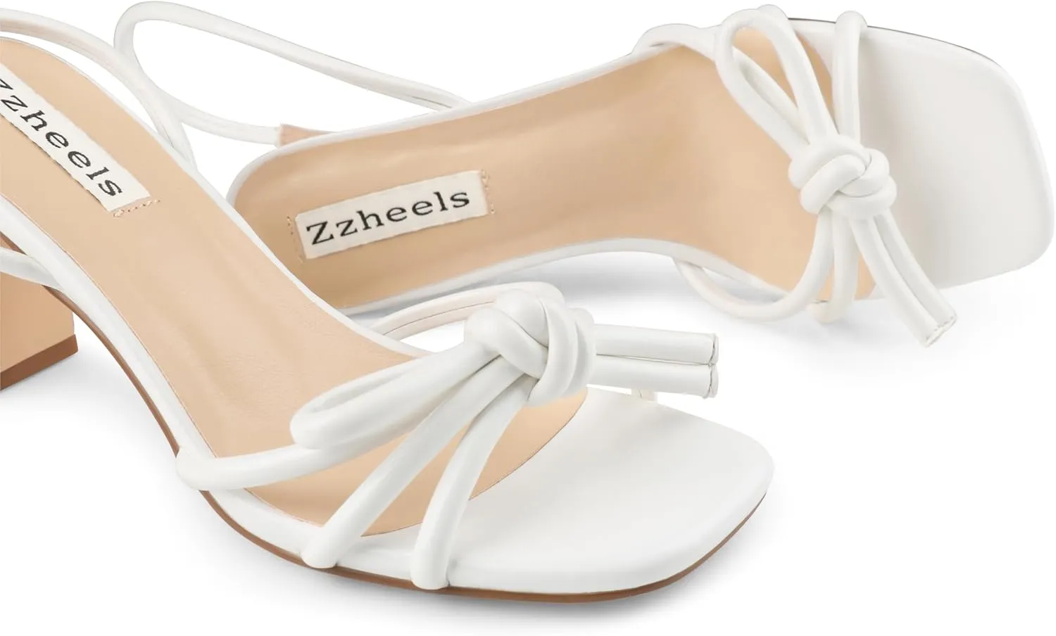 Zzheels Women's Square Toe Sandals Bowknot Chunky High Heels Strappy Bow Heels Dress Party Shoes